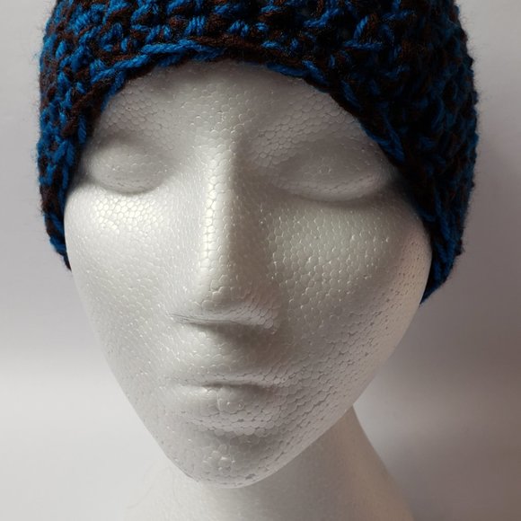 Messy Bun Hat Mom Bun Brown Peacock Blue Beanie - Picture 6 of 8
